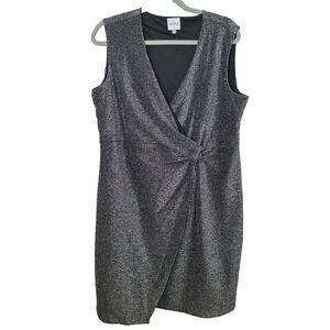 Serra Metallic Silver Lined Wrap Dress Sleeveless Bodycon Party XL Extra Large